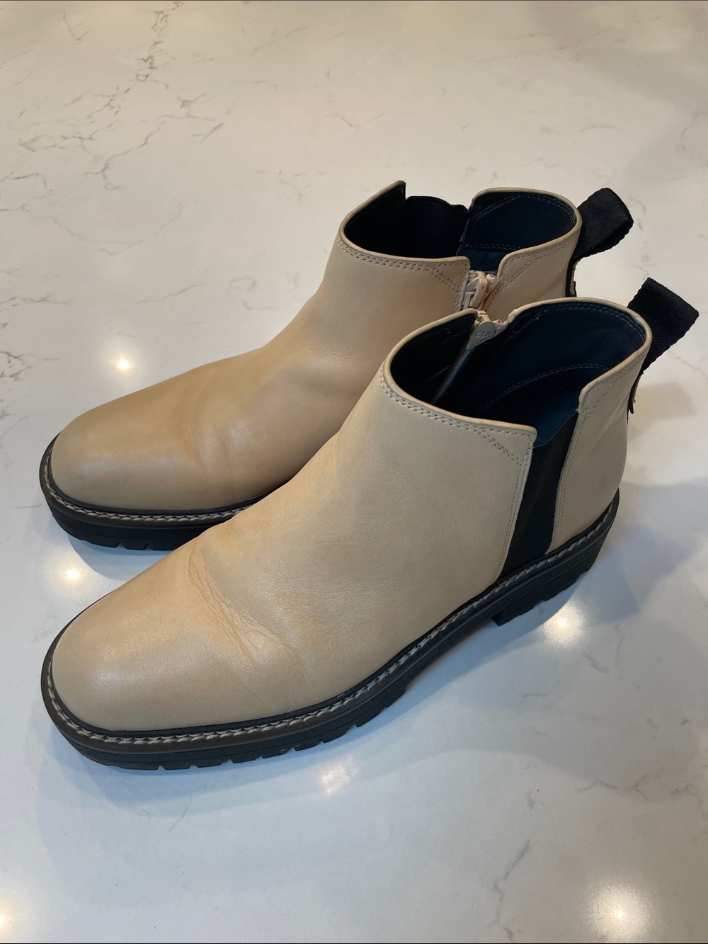 Sarto Women’s Beige Leather Chelsea Boots 9